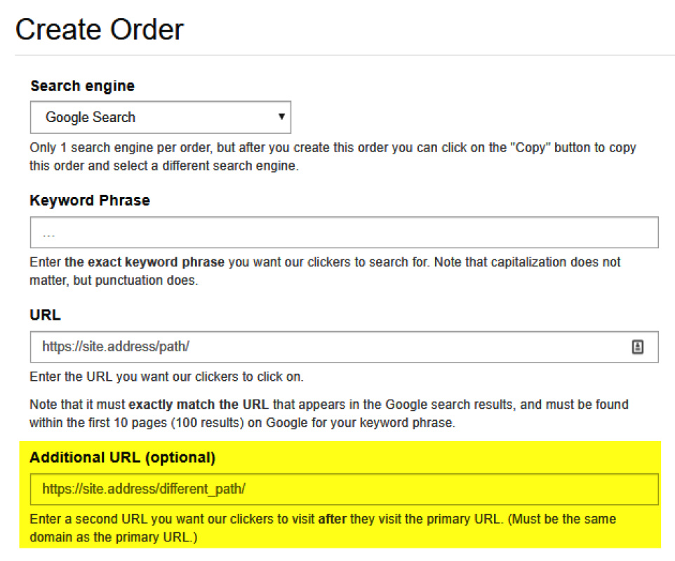 Now you can submit 2nd URL with Serpclix order